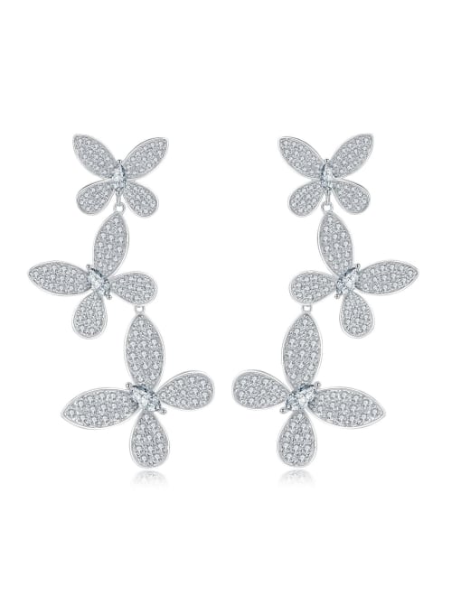 White [e 0378] 925 Sterling Silver High Carbon Diamond Flower Dainty Drop Earring
